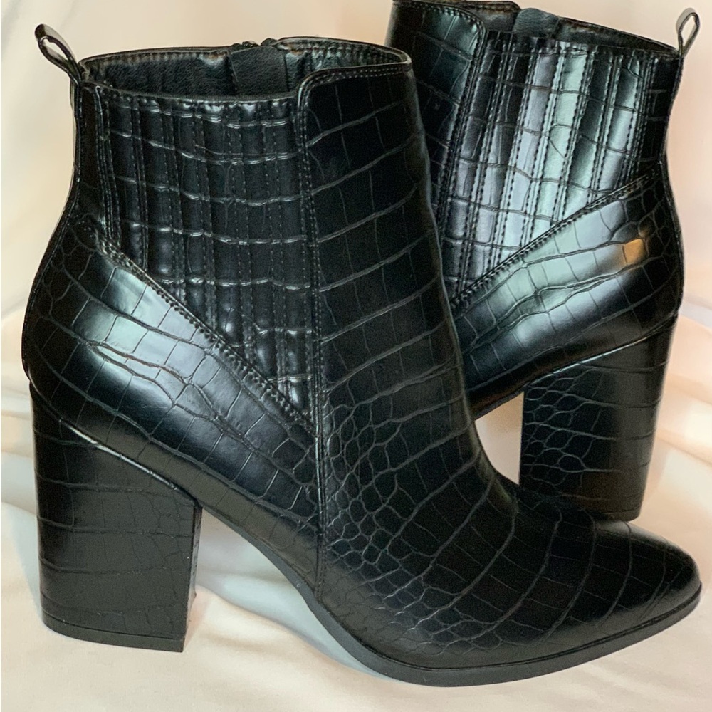 3 for $30  Black Croc-Embossed Ankle Boots